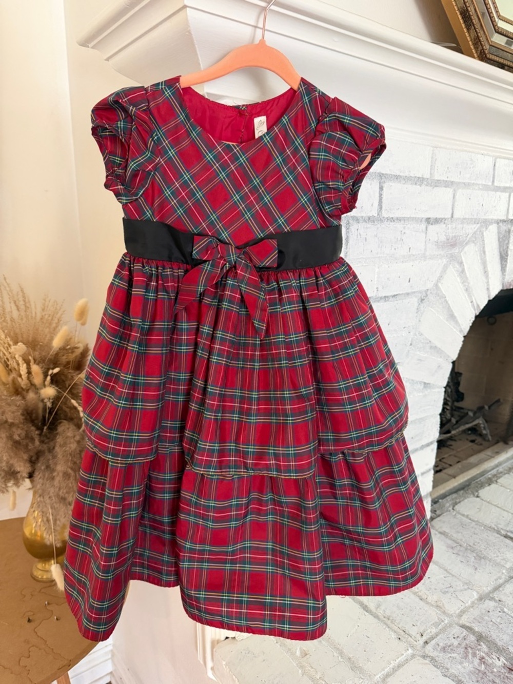 Girls 4T Red tartan Plaid Holiday Dress with Black Sash